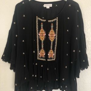 VELVET Brand boho embellished high low crop top Small black Beaded